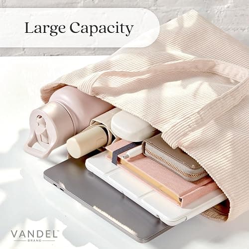 VANDEL Corduroy Tote Bag for Women and Men with Zipper and Inner Pockets. Cute School Tote Bag with Zipper, Aesthetic thumbnail 5