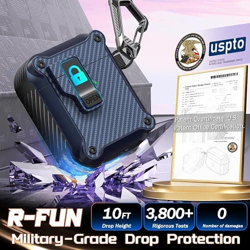 R-fun Compatible with AirPods 2nd Generation 2019,1st Gen 2016 Charging Case Cover, Full Drop Protection Auto Pop-Up Lid Compatible with Airpods Case with Cleaner Kit & Keychain,Fiber Night Blue thumbnail 5