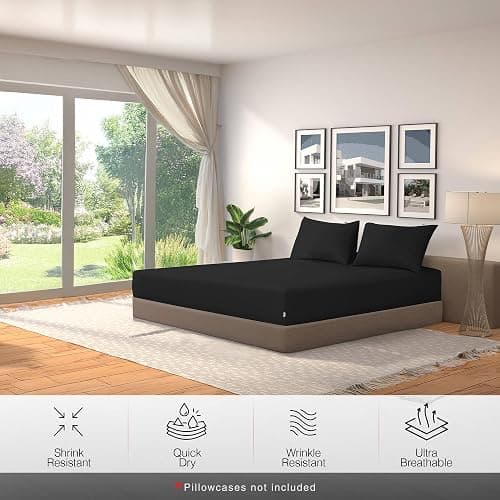 LYMA Bedding Fitted Sheet Double, Deep Pocket 35CM, OEKO-TEX Certified, Ultra Soft Nanoplush Double Brushed Quick Dry, Shrink Wrinkle & Fade Resistant, Easy Care Elastic Bottom Sheet (Black) thumbnail 3