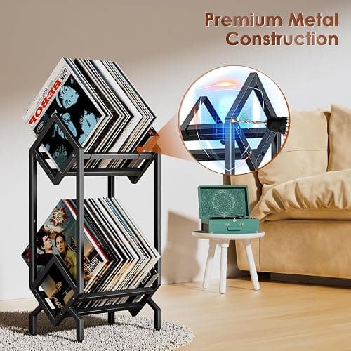 BOEASTER Vinyl Record Storage Rack, Record Holder 160-200 LP Storage Shelf Display Stand for Albums Books Magazines Files, Matte Black thumbnail 3