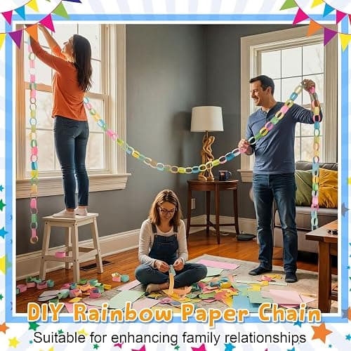 Maitys 500 Sheets Paper Chain Strips and Mirror Star Garland 13 Feet Paper Crafts Banner with Double Sided Tape for Crafting Birthday Wedding Festival Theme Party Decor (Candy,3 x 8 Inches) thumbnail 5