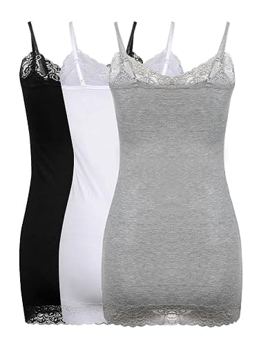 3 Pcs Women Long Camisoles Lace Tank Tops Neck Cami Adjustable Spaghetti Strap Lace Trim Tank Top for Women Wearing thumbnail 5