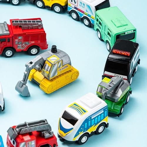 JOYIN 18 Pcs Pull Back City Cars and Trucks Toy Vehicles Set, Friction Powered Cars Toys for Toddlers, Kids Stocking Stuffers, Treasure Box Gifts for Classroom, Christmas Great Gifts for Grandkids thumbnail 9
