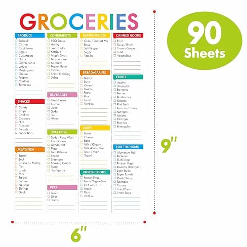 Hebayy 90 Sheets Fastcheck Grocery List Magnet Pad, 110 Printed Common Food for Fridge and Blank Grocery Shopping Spaces for Home. Size 6”x 9” thumbnail 2