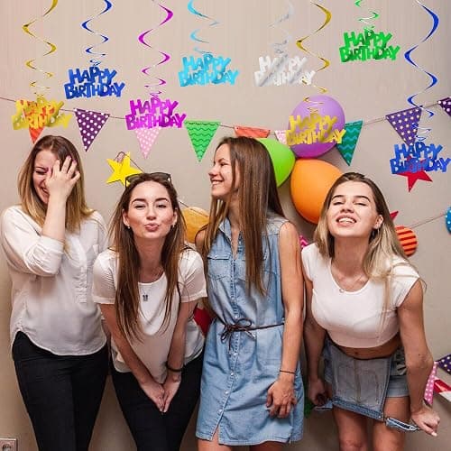 BEISHIDA 12 Pcs Pre-Strung Happy Birthday Hanging Swirl Decorations, Colorful Birthday Party Hanging Decor Supplies for Kids Adults thumbnail 6