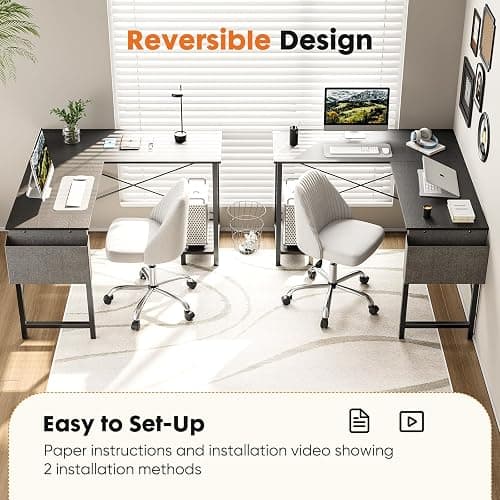 Sweetcrispy L Shaped Desk - Computer Desk Corner Desks Gaming Desk PC Table with CPU Stand Side Bag for Home Office Dorm Sturdy Writing Workstation, Black, 50-Inch thumbnail 8