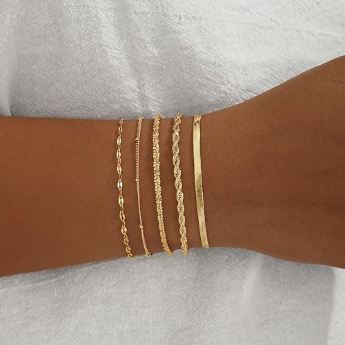 JECOMY Gold Bracelets for Women, 14K Gold Plated Waterproof Bracelets for Women, Dainty Stackable Adjustable Chain Jewelry Set - Trendy Layered Bracelet Stack Gift, Everyday Wear thumbnail 4