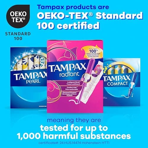 Tampax Pearl Tampons Tampons with Leak-Proof Braid, Lightweight/Regular/Super Absorbent, Unscented (Pack of 64) thumbnail 8