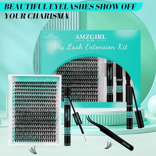 Lash Extension Kit 320Pcs,DIY Individual Lashes Clusters Kit,Lash Bond And Seal,Lash Remover For Eyelashes Extensions,Lash Applicator Tool For False Eyelash Cluster Kit At Home(40D,D-Mix9-16mm Kit) thumbnail 8