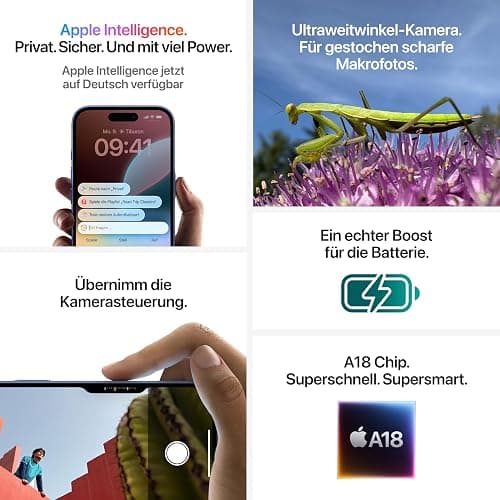 Apple iPhone 16 128 GB: 5G Handy mit Kamerasteuerung, A18 Chip und einem echten Boost für die Batterie. Funktioniert mit AirPods, Rosé thumbnail 5