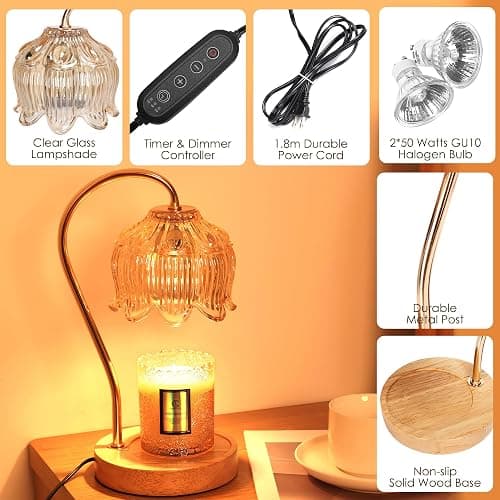 Merrtody Dimmable Flower Candle Warmer Lamp with Timer - Fits All Jar Scented Candles - Unique Birthday & Mother's Day Gift for Women thumbnail 2