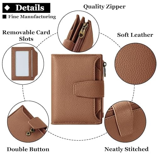 Airkit Small Wallet Women RFID Blocking Genuine Leather Bifold Compact Card Holder for Women with Zipper Coin Pocket 4 ID Windows thumbnail 5