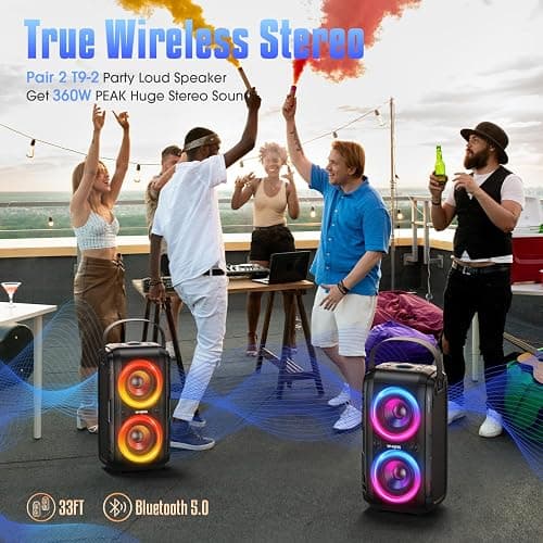 W-KING 180W Peak Party Loud Bluetooth Speaker Portable Wireless Outdoor Boom Box/4 Drivers with 2*Subwoofer/HD Huge 105dB Pulse Natural Deep Bass Tube, 80W IPX5 Big Large Speaker/24H/EQ/U-Disk/TF/AUX thumbnail 4