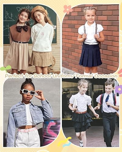 AWAYTR 2 Pack Girls Leather Belt for Kids Jeans with Gold Square Buckle - Fit Waist: 26"-30" - Black+white thumbnail 6