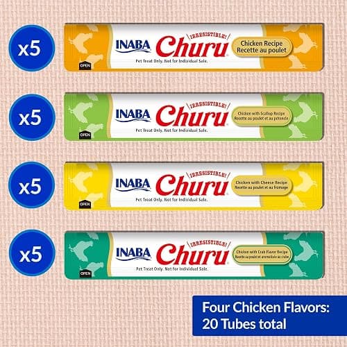 INABA Churu Cat Treats, Lickable, Squeezable Creamy Purée Cat Treat with Green Tea Extract & Taurine, 0.5 Ounces Each Tube, 20 Tubes, Chicken Variety Box thumbnail 7