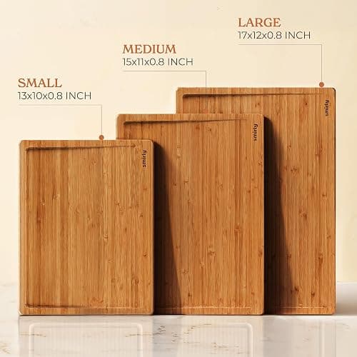 SMIRLY Bamboo Wooden Cutting Boards, Wood Cutting Board for Kitchen, Set of 3 with Deep Juice Grooves, Ideal for Chopping Meat Vegetables, Charcuterie Cheese Serving Tray, Kitchen Gadgets thumbnail 5