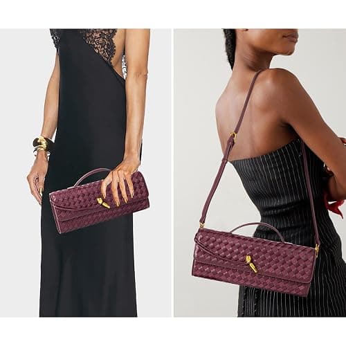 Joryin Woven Purse for Women Evening Clutch Woven Leather & Suede Handbags Crossbody Bag Suede Purse Formal Evening Bag thumbnail 2