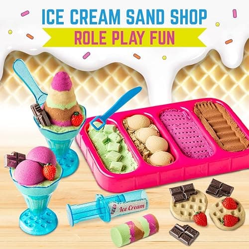 GirlZone Ice Cream Shop Play Sand Kit - Sensory Play for Kids - Magnetic Sand Toys for Creative Fun - 2 lb, Multicolor, 22 Pieces, Ages 7+ thumbnail 3