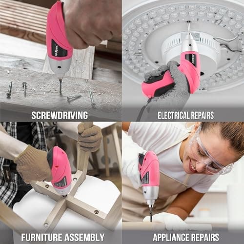 Hi-Spec Small Electric Screwdriver, Mini Drill Set, Rechargeable 3.6V Cordless Screwdriver with 26 Driver Bits, Power Tool for Small Projects & Home Use, Pink thumbnail 6