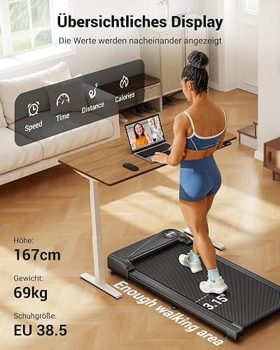 THERUN Schreibtisch Walking Pad mit Leise 2,5 PS-Motor, 2 in 1 Kleines Laufband mit Fernbedienung und LED-Panel für Zuhause und Büro thumbnail 2