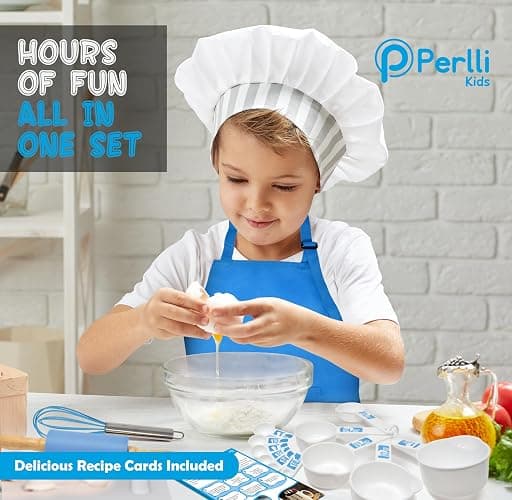 PERLLI Kids Real Cooking Set for Cooking and Baking – 31 Pc. Gift for Junior Chef with Real Utensils, Case & Safe Kids Knife Set for Boys & Girls – Fine Motor Skills & Fun for Children Ages 6+, Blue thumbnail 6