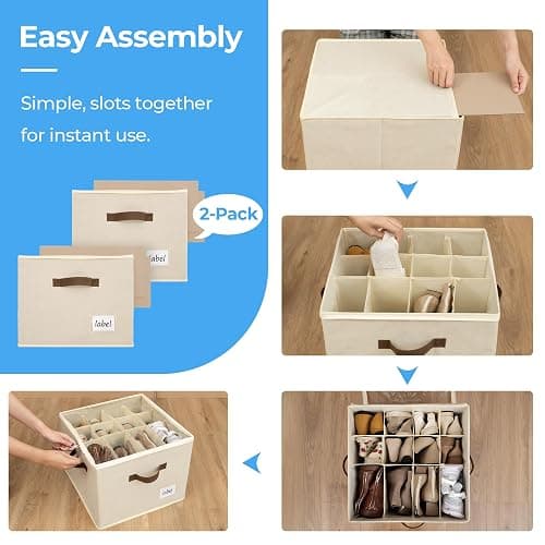 Cupic Cupid 2 Pack Shoe Organizer for Closet, Fits up to 12 Pairs, Shoe Cubby Storage Containers with Clear Cover, Oatmeal thumbnail 6