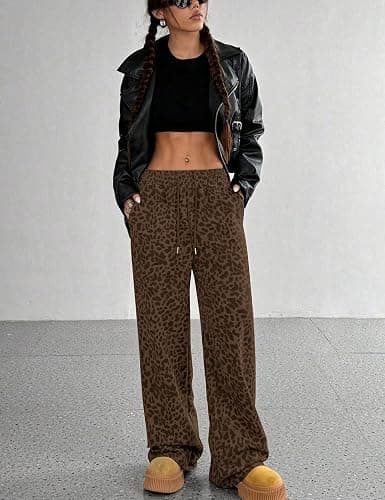 ACCPUR Women's Leopard Baggy Wide Leg Sweatpants Drawstring High Waisted Cheetah Print Lounge Barrel Trousers with Pockets thumbnail 2