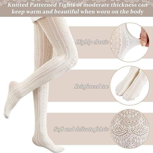 JaGely 1/2/3 Pair White Lace Tights for Women White Fishnet Hollow out Knitted Tights Lolita Stockings Lace Strips Pantyhose thumbnail 3