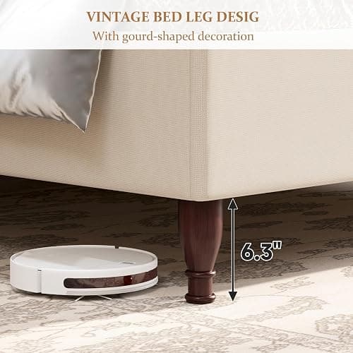koorlian King Size Bed Frame Upholstered Platform Bed with 51" Tall Headboard Wingback, Soft Fabric, Retro Simple Style Platform Bed No Box Spring Needed, Easy Assembly, Beige thumbnail 7