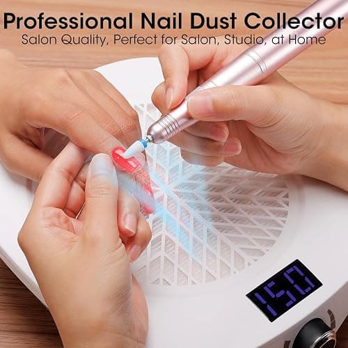 Gellen Nail Dust Collector with LED Display, 4000RPM Powerful Suction Vacuum Fan with Reusable Filter, Soft Ergonomic Shell Nail Vacuum Cleaner for Acrylic Nail Tech, Home & Salon thumbnail 2