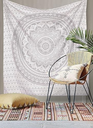 Popular Handicrafts Tapestry Wall Hanging Hippie Ombre Mandala Bohemian Hippy Metallic Shine Intricate Indian Tapestries Bedspread 54 x 82 Inches (140cm x 210cm) Silver thumbnail 2