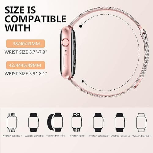 Zedoli Metal Band Compatible with Apple Watch Band 40mm 38mm 41mm 45mm 44mm 42mm 46mm for Women Men, Stainless Steel Milanese Mesh Loop Magnetic Wristbands for iWatch Series 11 10 9 8 7 6 5 4 3 2 1 SE thumbnail 5