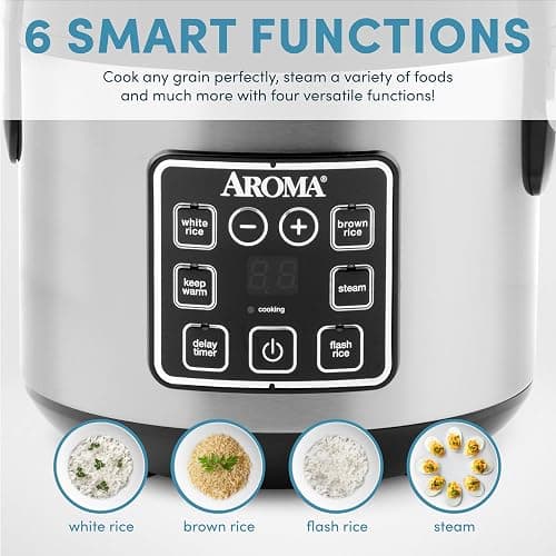 AROMA Digital Rice Cooker, 4-Cup (Uncooked) / 8-Cup (Cooked), Steamer, Grain Cooker, Multicooker, 2 Qt, Stainless Steel Exterior, ARC-914SBD thumbnail 5