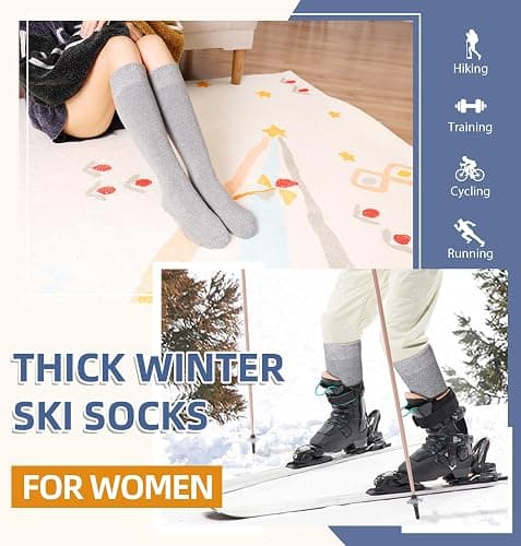 Eyean Women's Knee High Wool Socks Winter Thick Thermal Soft Comfy Over Knee Long High Socks 2 Pairs thumbnail 4