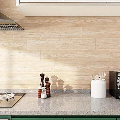 FunStick 6"x36" 30 Pcs Peel and Stick Floor Tile Light Wood Look Vinyl Flooring Tiles Peel and Stick Wood Planks for Walls Waterproof Removable Peel & Stick Flooring Tiles for Bathroom Kitchen Bedroom - Box of 30 Tiles - Natural Light Wood Grain thumbnail 6