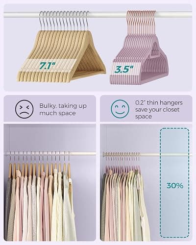 SONGMICS Velvet Hangers, Set of 50 Clothes Hanger with Rose Gold Swivel Hook, Non-Slip, and Space-Saving, 0.2-Inch Thick, 17.1-Inch Long for Coat, Shirt, Dress, Pants, Tie, Lavender Purple UCRF021GP50 thumbnail 6