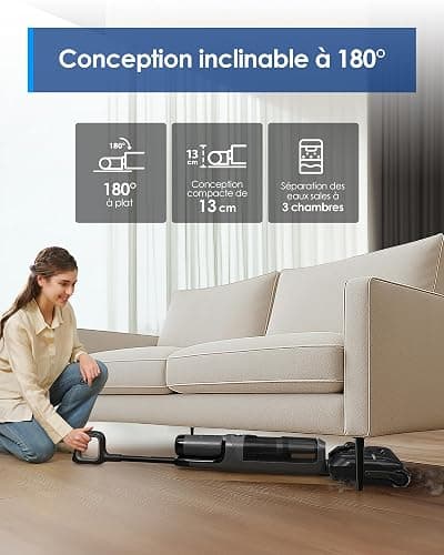 Tineco Floor One i6 Stretch Aspirateur Laveur 20 000Pa 40 Min Plat à 180° | Nettoyage Deux Bords, 40 Min d'autonomie, séchage 5 Min 85°C thumbnail 5