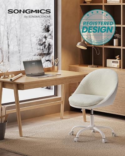 SONGMICS Homeoffice Stuhl, Schminkstuhl aus Sherpa, Schreibtischstuhl, Schaumstoffpolsterung, höhenverstellbar, für Arbeitszimmer, Schlafzimmer, cappuccinobeige-wolkenweiß OBG020W01 thumbnail 3
