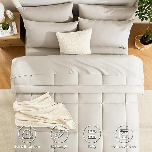 CozyLux Twin XL Comforter Set Beige, 5 Pieces Twin Extra Long Bed in a Bag for College Dorm, All Season Bedding Set with Stitch Quilted Comforter, Flat Sheet, Fitted Sheet, Pillowcases thumbnail 2