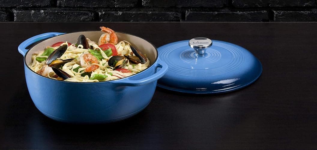 Lodge 6 Quart Enameled Cast Iron Dutch Oven with Lid – Dual Handles – Oven Safe up to 500° F or on Stovetop - Use to Marinate, Cook, Bake, Refrigerate and Serve – Blue thumbnail 4