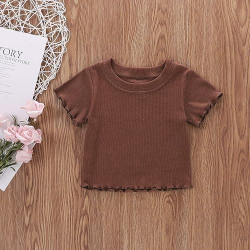 Dimoybabe Toddler Baby Girl Summer Clothes Ribbed Knit Cotton Cute Summer Outfits Short Sleeves 2 Pieces Shorts Set 12M - 5T thumbnail 7