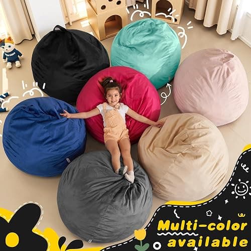 HABUTWAY 2.5FT Bean Bag Chair, 2.5' Beanbags Small Bean Bag Chairs with Filling, Teardrop Bean Bag Chair Luxurious Velvet Ultra Soft Fur with Removable Cover for Kids Adults Teens (Black) - Black - 2.5 Foot thumbnail 7
