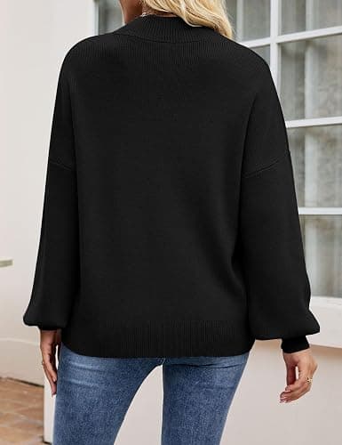 ZESICA Women's Casual Turtleneck Long Lantern Sleeve Fall 2025 Oversized Ribbed Knit Pullover Sweater Jumper Top thumbnail 4