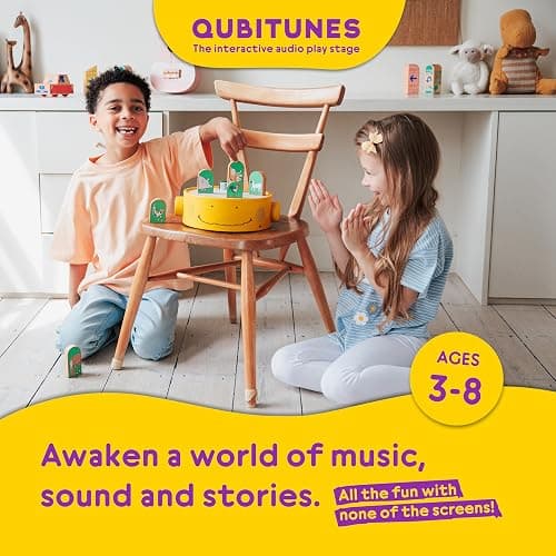 QUBITUNES QUBS Starter Set – Interactive Audio and Music Player for Kids | Screen-Free Gaming & Wooden Music Stage | Toddler Audio Toy | Create Stories & Sounds | Ages 3–12+ thumbnail 2