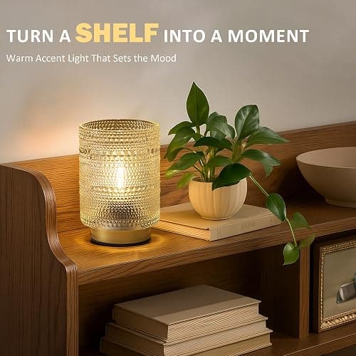 Small Battery operated Lamp with Timer for Bedside/Coffee Table/Book shelf Decor,Cordless Aesthetic Lamps with Warm Moody Lighting for Home Decor/Dorm/Entryway/Cubicle/Bathroom/ Patio Decor(Clear) thumbnail 2