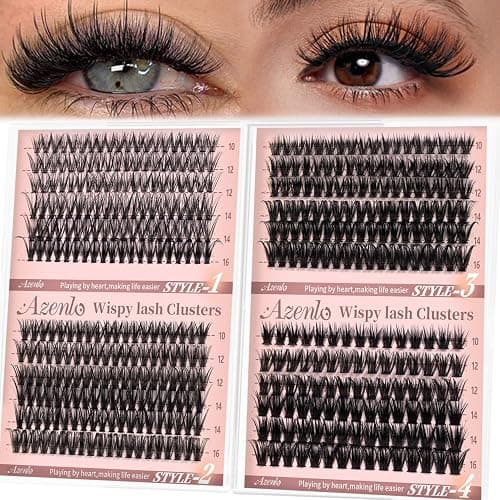 Azenlo Wispy Lash Clusters - 4 Styles 10-16mm DIY Eyelash Extensions, Natural Look Lightweight, Beginner Friendly Reusable 456pcs Individual Lashes for Everyday & Party Use - Image 1