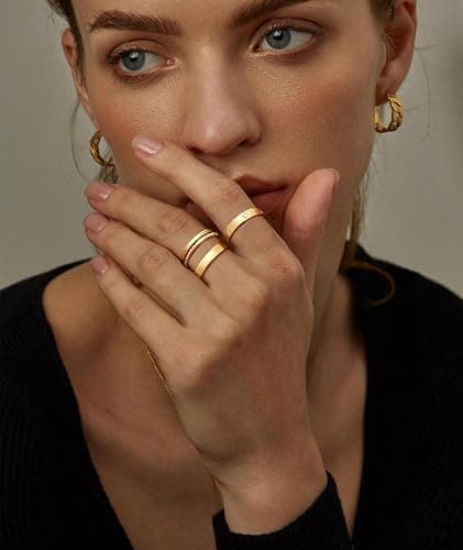 GIEOGOCN Gold Rings for Women Non Tarnish Dainty 14K Gold Plated Stackable Rings for Women Cubic Zirconia Ring Set Wedding Bands Thumb Love Engagement Rings Size 5-11 thumbnail 2