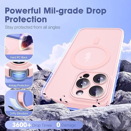 YEMORAN Compatible with iPhone 11 Pro Max Case with Built-in Camera Lens Protectors Translucent Magnetic 11 Pro Max Phone Case 6.5" [Compatible with Mag-Safe][Great Grip Feeling], Pink thumbnail 7
