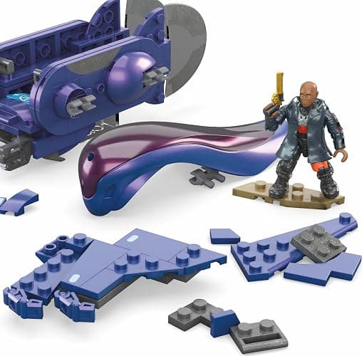 MEGA Halo the Series Vehicle Building Toys Set, Renegade Banshee Aircraft with 205 Pieces, 2 Micro Action Figures, Purple, Kids and Fans thumbnail 2