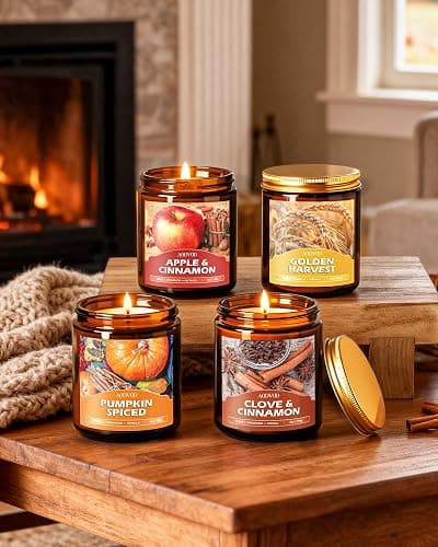 AOOVOO Fall Candles Set - 4 Pack Candles for Home Scented, 28 oz Natural Soy Wax 200 Hour Long Lasting, Autumn Gifts Set for Women Men Fall Fragrance of Pumpkin/Apple Cinnamon/Clove/Wheat Vanilla thumbnail 2
